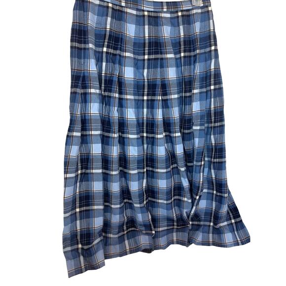 Vintage Pendleton Blue Tartan Plaid Pleated Wool Maxi Skirt Size 14 READ AS IS - Picture 1 of 7